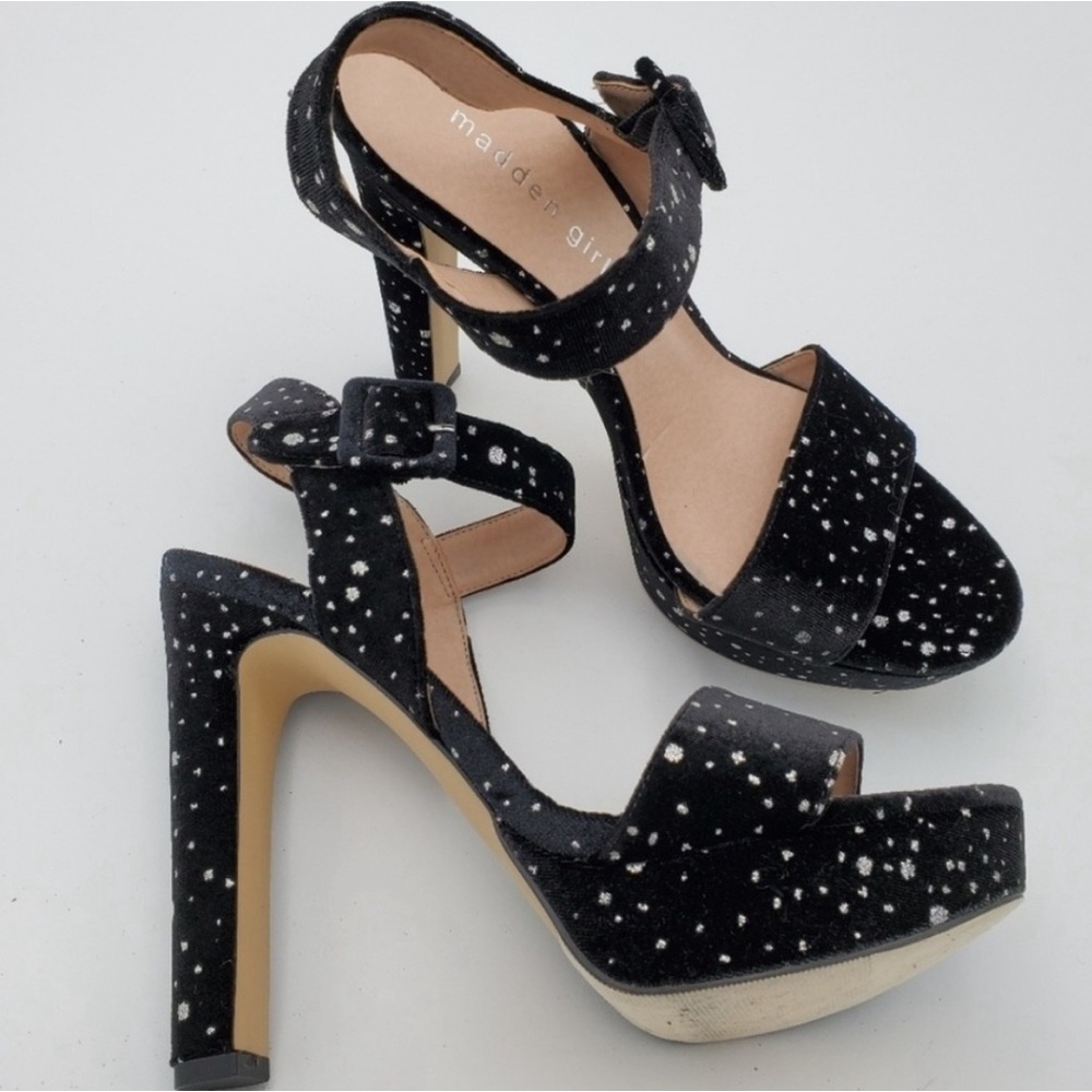 Madden Girl Platform Heels, Silver Glitter Black Heels